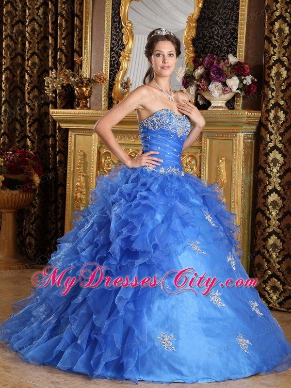 Fast Shipping Blue Sweetheart Ruffled Dress for Sweet 15