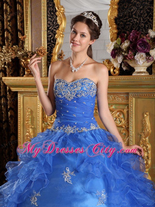 Fast Shipping Blue Sweetheart Ruffled Dress for Sweet 15