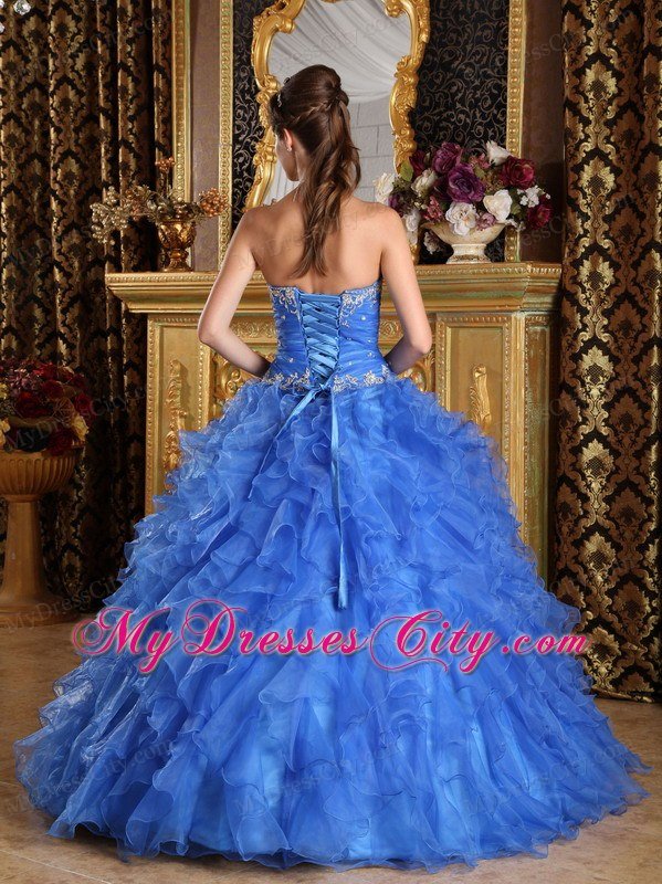 Fast Shipping Blue Sweetheart Ruffled Dress for Sweet 15