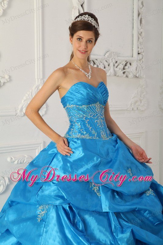 Long Appliqued Sweetheart Taffeta Quinceanera Party Dress