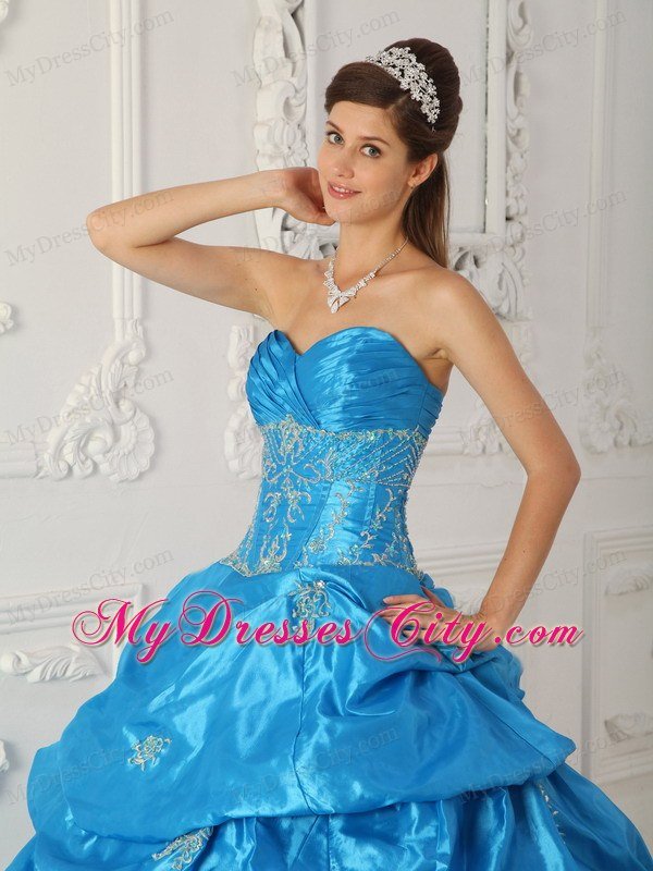 Long Appliqued Sweetheart Taffeta Quinceanera Party Dress