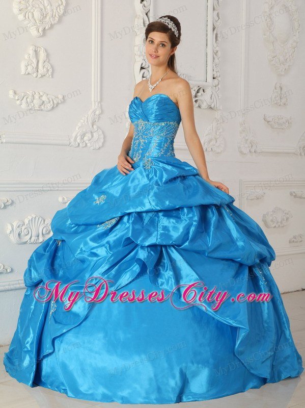 Long Appliqued Sweetheart Taffeta Quinceanera Party Dress