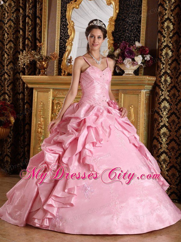 Lovely Pink Beading Quinceanera Dress with Spaghetti Straps