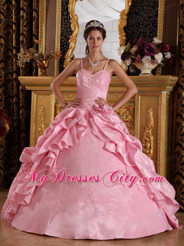 Lovely Pink Beading Quinceanera Dress with Spaghetti Straps