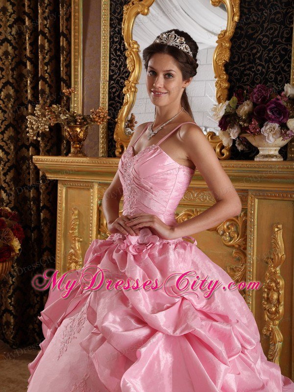 Lovely Pink Beading Quinceanera Dress with Spaghetti Straps