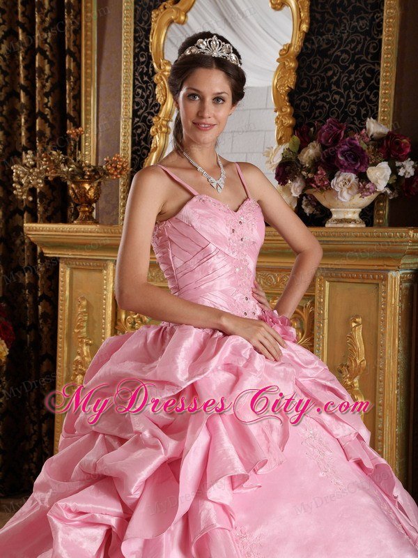 Lovely Pink Beading Quinceanera Dress with Spaghetti Straps