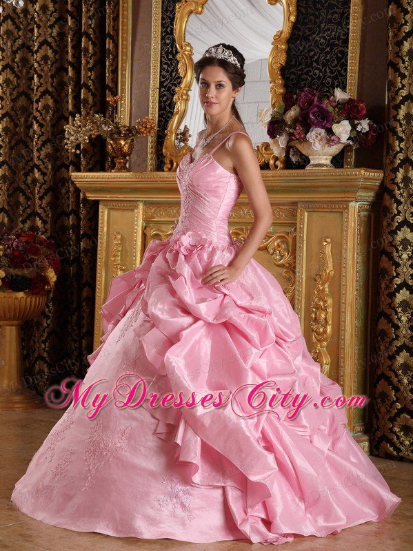 Lovely Pink Beading Quinceanera Dress with Spaghetti Straps