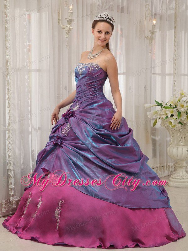 Purple Taffeta Quinceanera Dress Strapless with Appliques