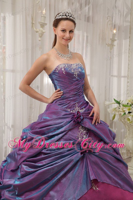 Purple Taffeta Quinceanera Dress Strapless with Appliques