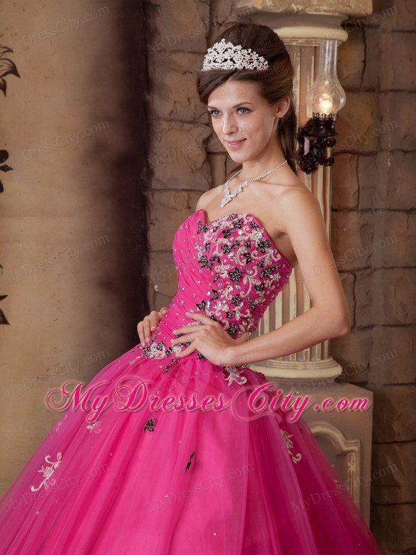 Hot Pink Sweetheart Organza Quinceanera Dress Beaded