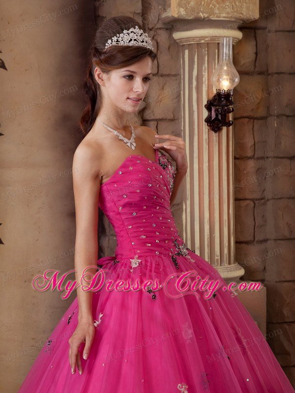 Hot Pink Sweetheart Organza Quinceanera Dress Beaded