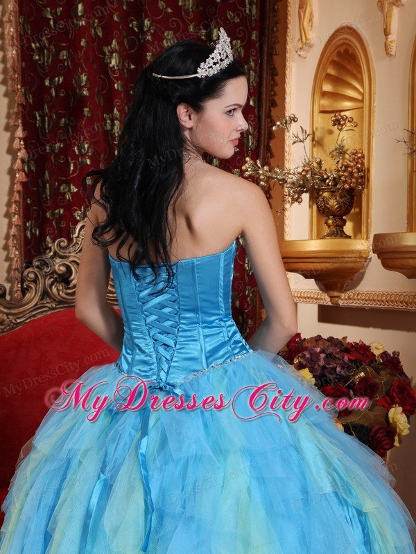 Aqua Blue Sweetheart Beaded Tulle Quinceanera Dress