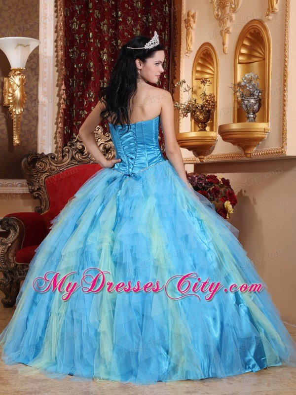 Aqua Blue Sweetheart Beaded Tulle Quinceanera Dress