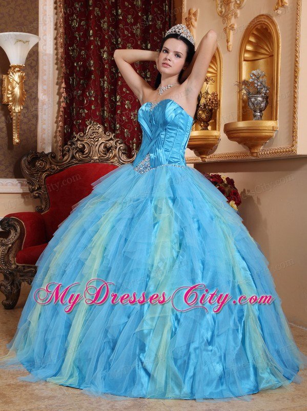 Aqua Blue Sweetheart Beaded Tulle Quinceanera Dress