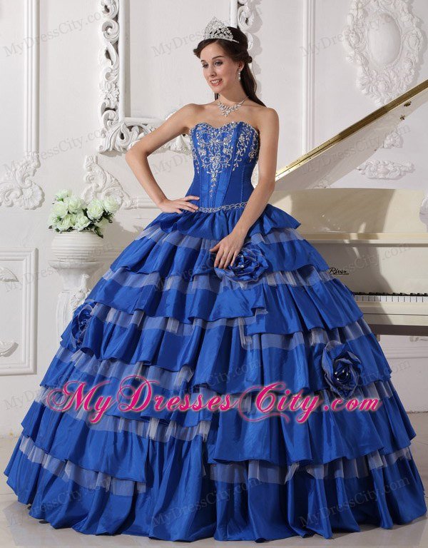 Blue Embroidery Taffeta Quinceanera Dress for Girls