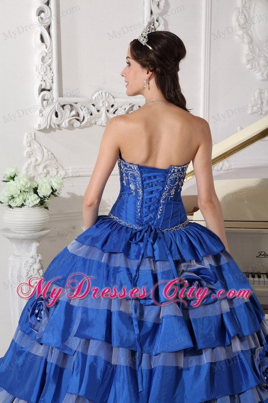 Blue Embroidery Taffeta Quinceanera Dress for Girls