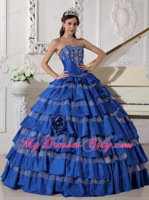 Blue Embroidery Taffeta Quinceanera Dress for Girls