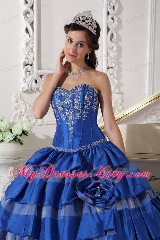 Blue Embroidery Taffeta Quinceanera Dress for Girls