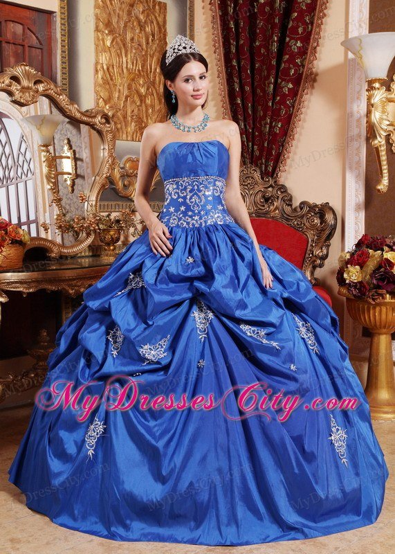 Appliqued Strapless Blue Quinceanera Party Dress