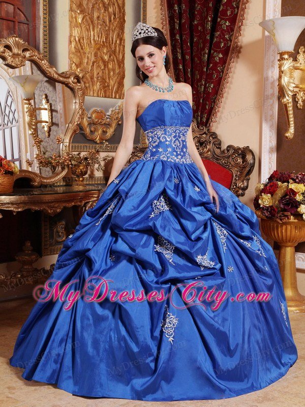 Appliqued Strapless Blue Quinceanera Party Dress