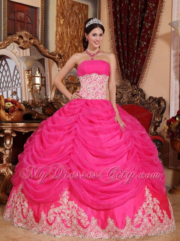 Hot Pink Strapless Organza Sweet Sixteen Dresses