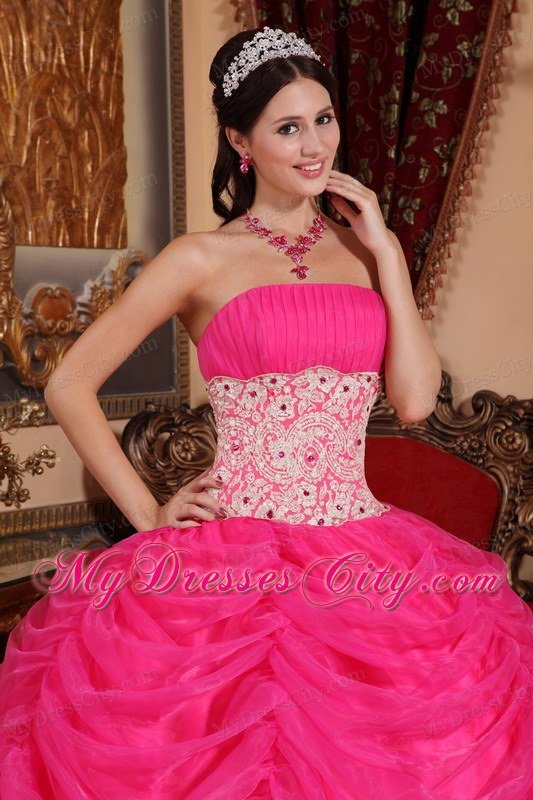 Hot Pink Strapless Organza Sweet Sixteen Dresses