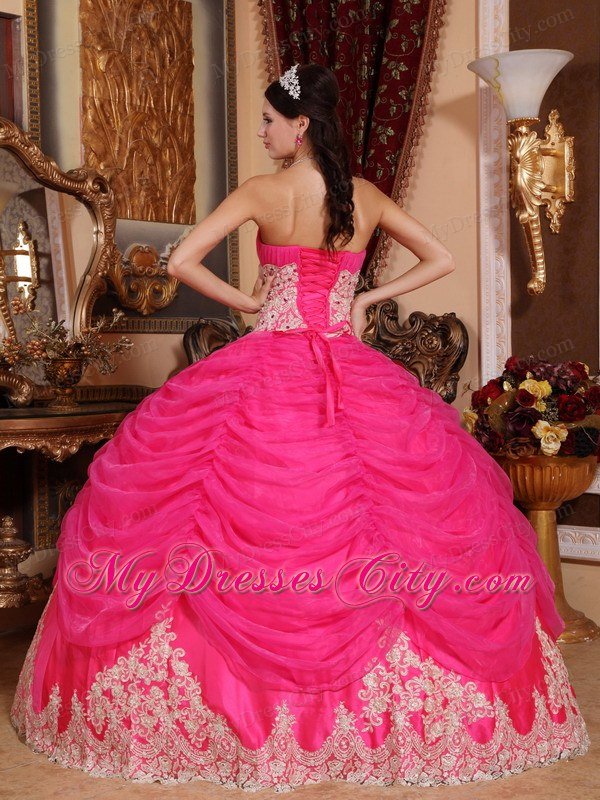 Hot Pink Strapless Organza Sweet Sixteen Dresses