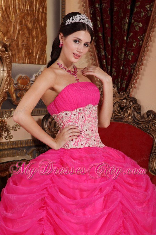 Hot Pink Strapless Organza Sweet Sixteen Dresses