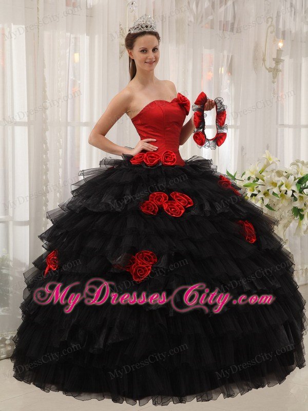 Red and Black Halter Top Ruffled Dress for Quince