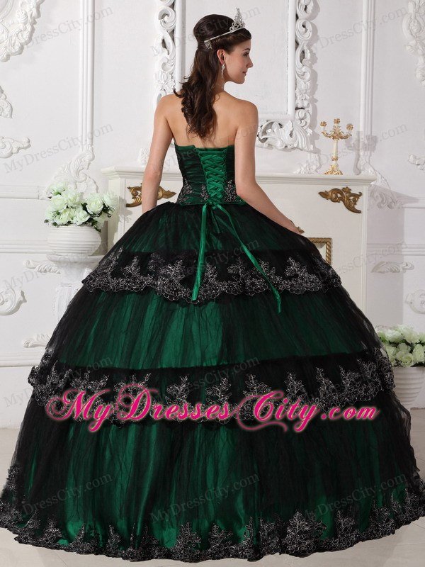 Hunter Green Strapless Quinceanera Dress with Appliques