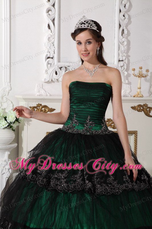 Hunter Green Strapless Quinceanera Dress with Appliques