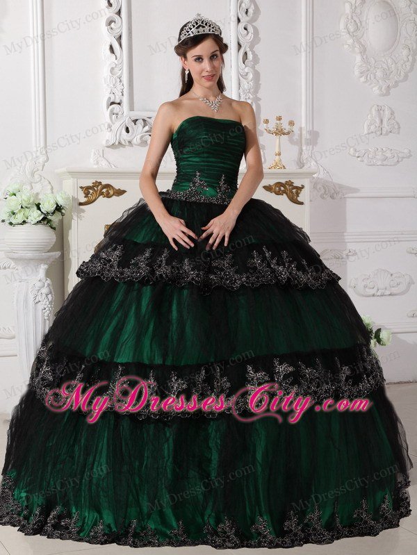 Hunter Green Strapless Quinceanera Dress with Appliques