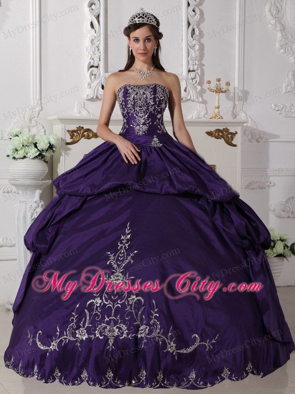 Purple Strapless Taffeta Sweet 15 Dresses for Girls