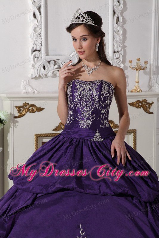 Purple Strapless Taffeta Sweet 15 Dresses for Girls