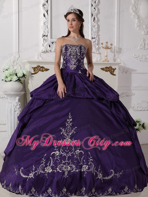 Purple Strapless Taffeta Sweet 15 Dresses for Girls