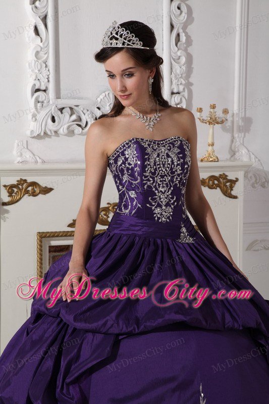 Purple Strapless Taffeta Sweet 15 Dresses for Girls