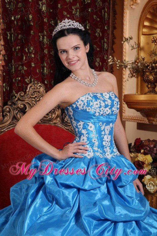 Strapless Baby Blue Appliques Puffy Quinceanera Dress