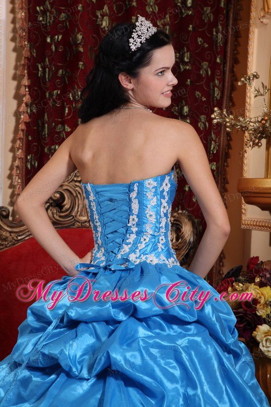 Strapless Baby Blue Appliques Puffy Quinceanera Dress