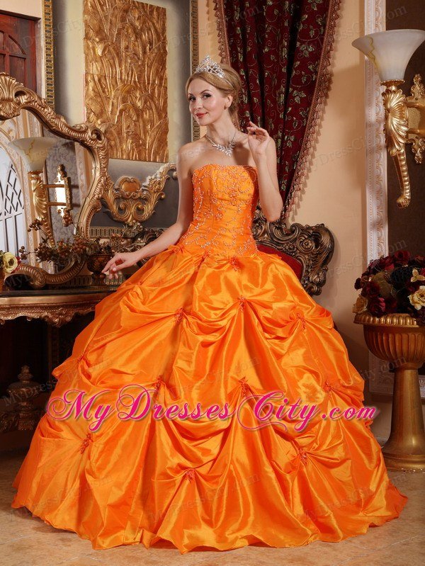 2013 Orange Red Strapless Beading Quinceanera Dress