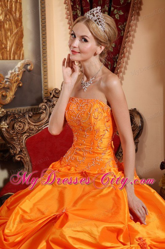 2013 Orange Red Strapless Beading Quinceanera Dress