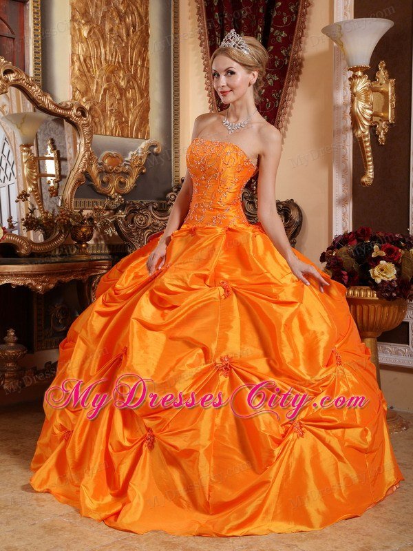 2013 Orange Red Strapless Beading Quinceanera Dress