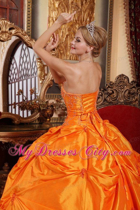 2013 Orange Red Strapless Beading Quinceanera Dress