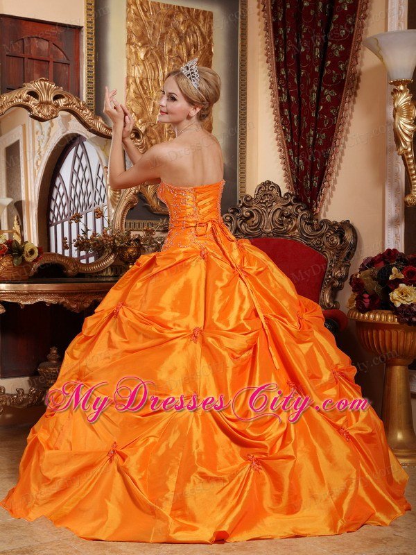 2013 Orange Red Strapless Beading Quinceanera Dress