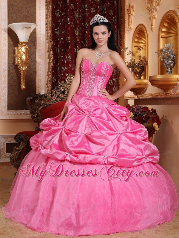 Pick-ups Sweetheart Rose Pink Beaded Quinceanera Dress