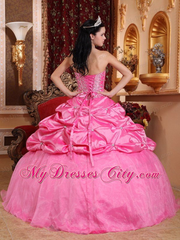 Pick-ups Sweetheart Rose Pink Beaded Quinceanera Dress