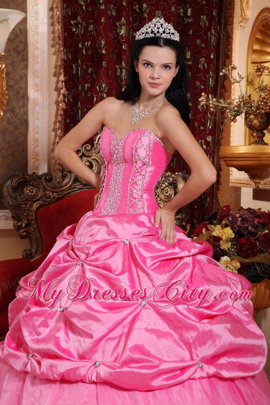 Pick-ups Sweetheart Rose Pink Beaded Quinceanera Dress