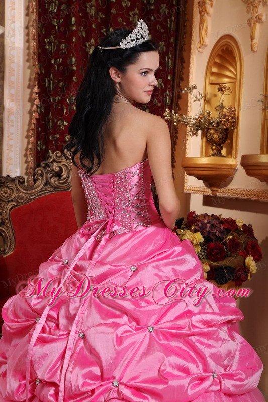 Pick-ups Sweetheart Rose Pink Beaded Quinceanera Dress