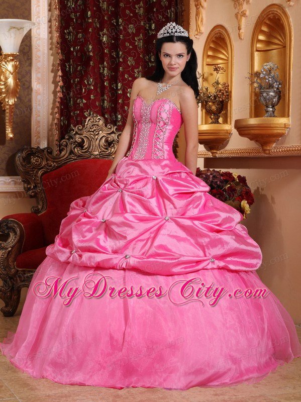 Pick-ups Sweetheart Rose Pink Beaded Quinceanera Dress