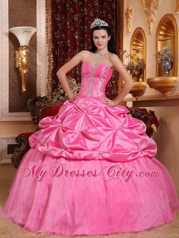 Pick-ups Sweetheart Rose Pink Beaded Quinceanera Dress