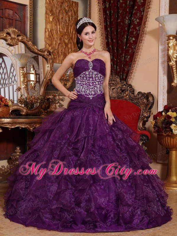 Bright A-line Sweetheart Organza Beading Dress for Sweet 15